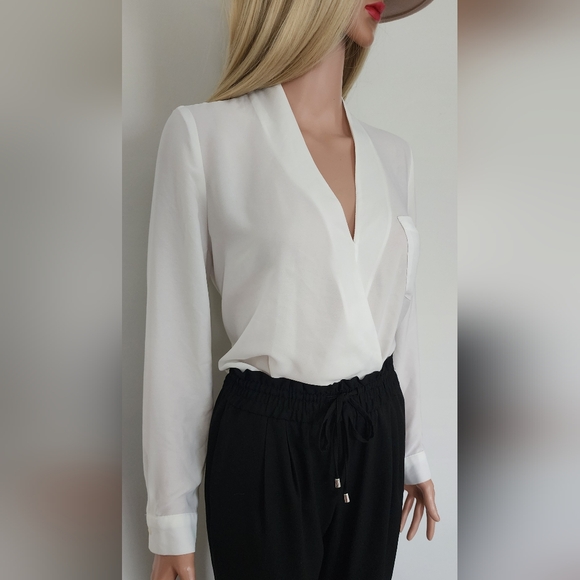 TOPSHOP BLOUSE CHIFFON SEMI SHEER FAUX WRAP LONG SLEEVE SHIRT US.2 - Picture 2 of 9
